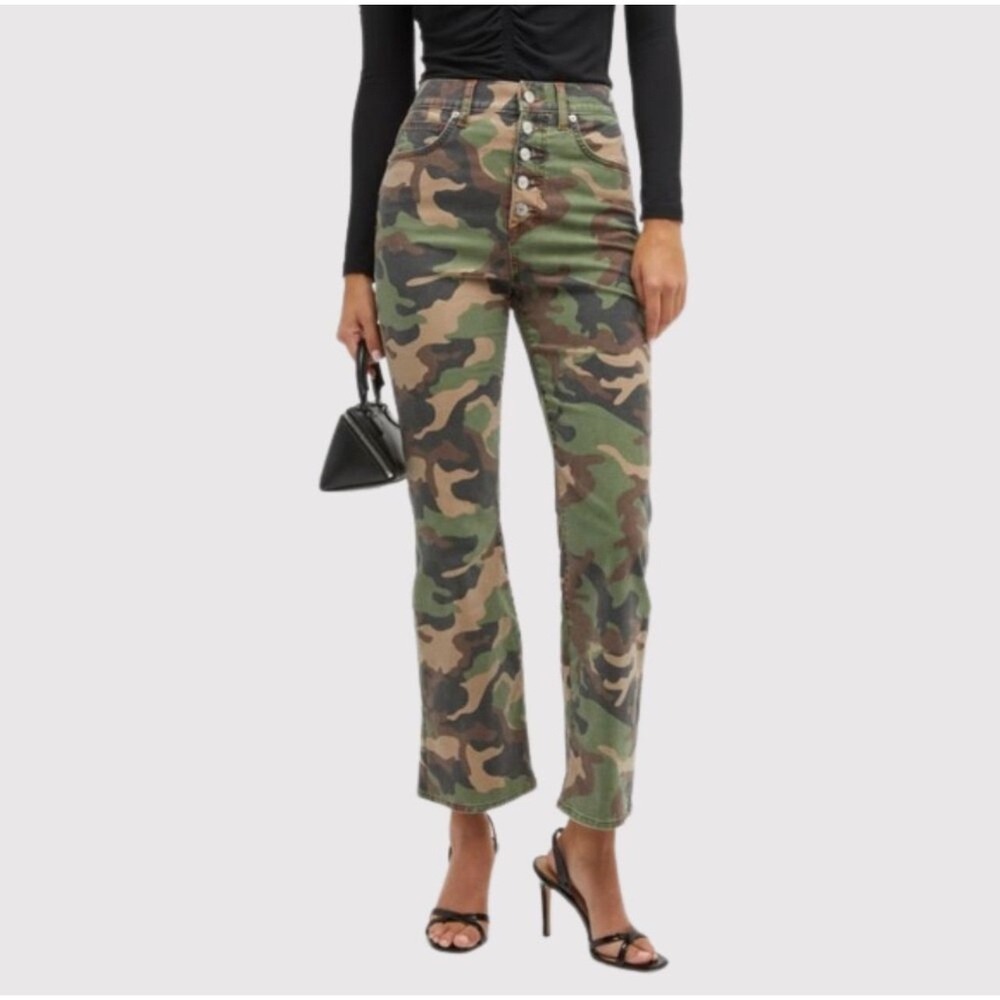 Veronica Beard Carly Kick Flare High Rise Jeans Camo Print Button Fly Size 24 - Picture 2 of 10